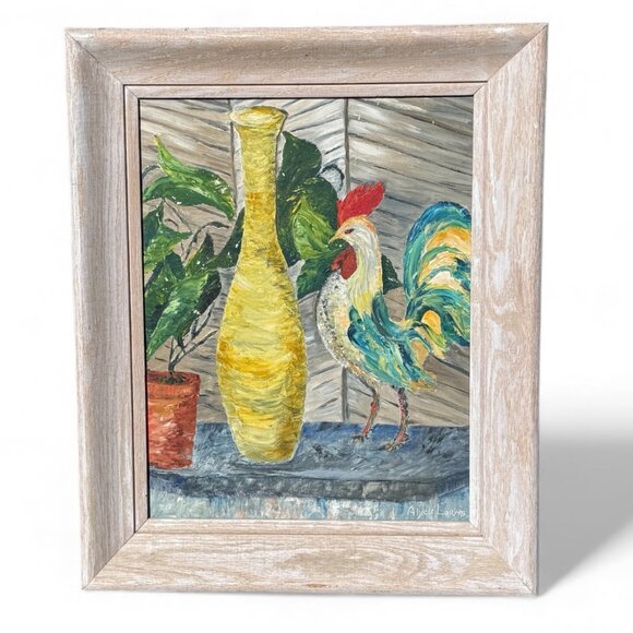 Vintage Other - OOAK Vintage Large Chicken Oil Painting Signed by Artist